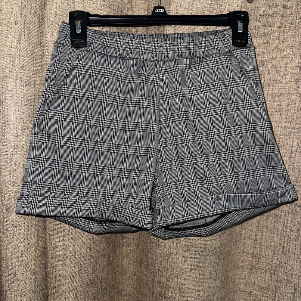 Poof! Black and Gray Plaid Women's Shorts